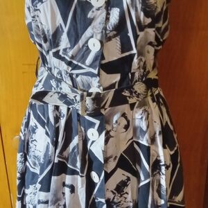 Black and White Sleeveless A-line Midi Dress